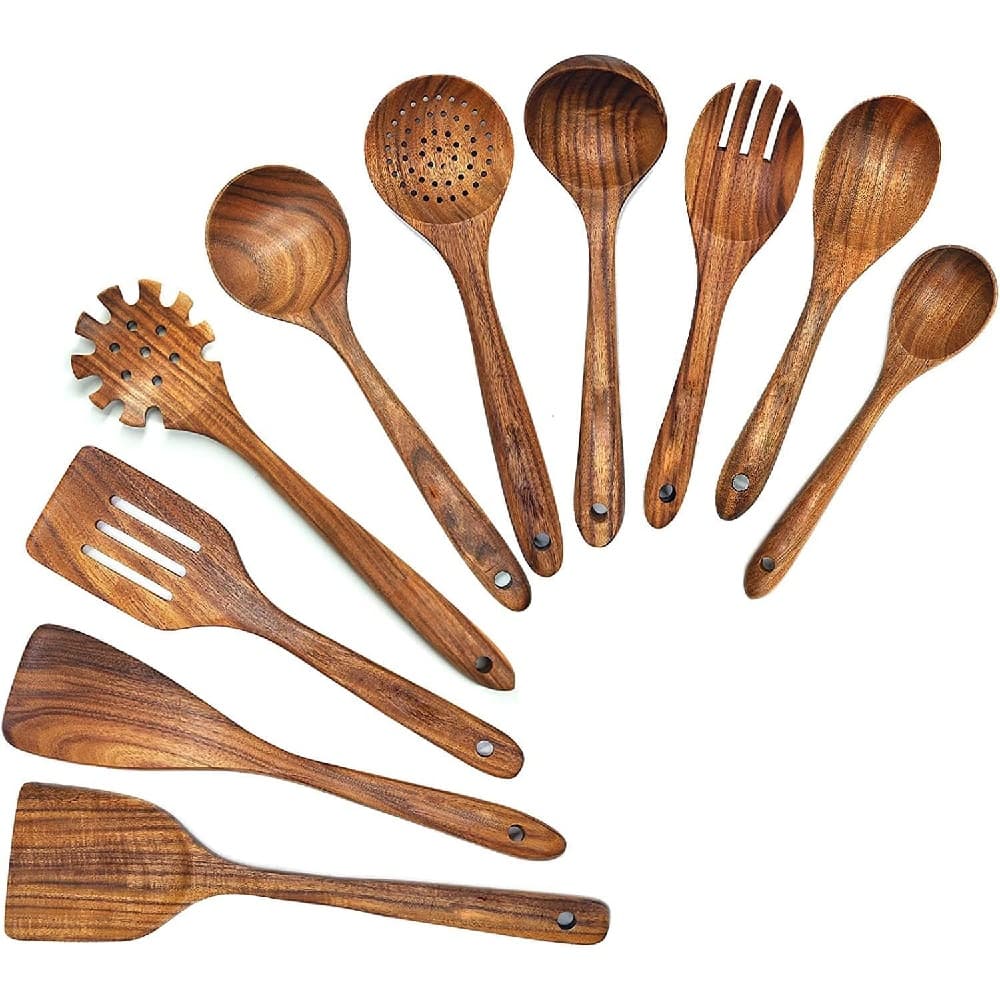 Wooden Kitchen Utensil Set Wooden Utensils for Cooking 10Pcs