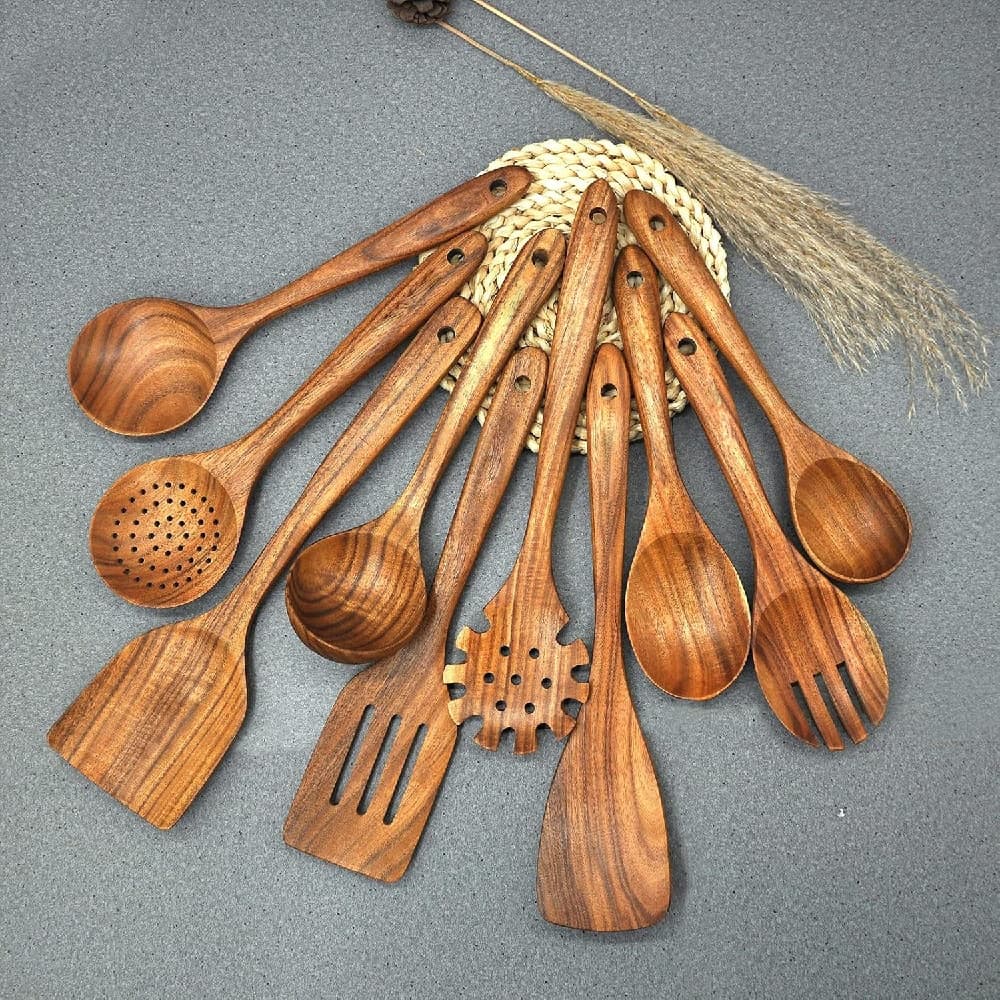 Wooden Kitchen Utensil Set Wooden Utensils for Cooking 10Pcs