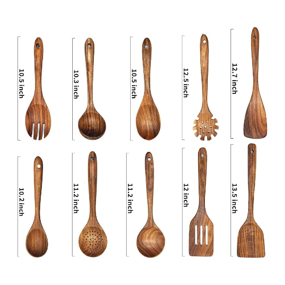 Wooden Kitchen Utensil Set Wooden Utensils for Cooking 10Pcs