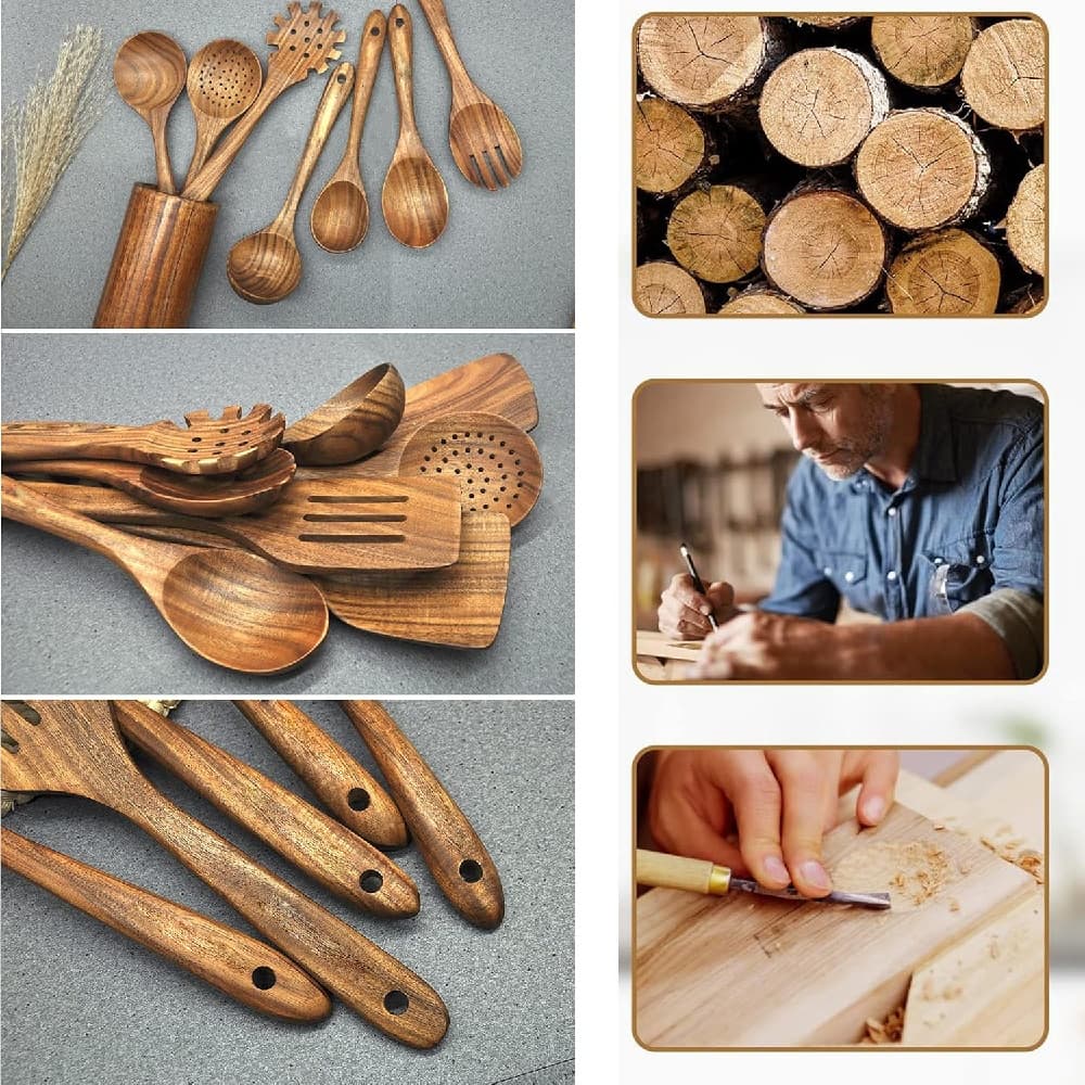 Wooden Kitchen Utensil Set Wooden Utensils for Cooking 10Pcs