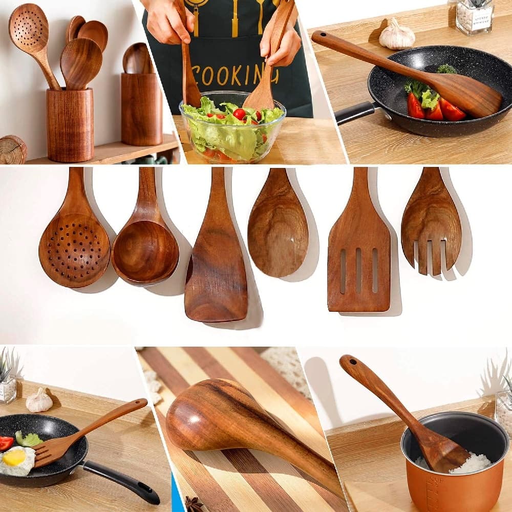 Wooden Kitchen Utensil Set Wooden Utensils for Cooking 7Pcs