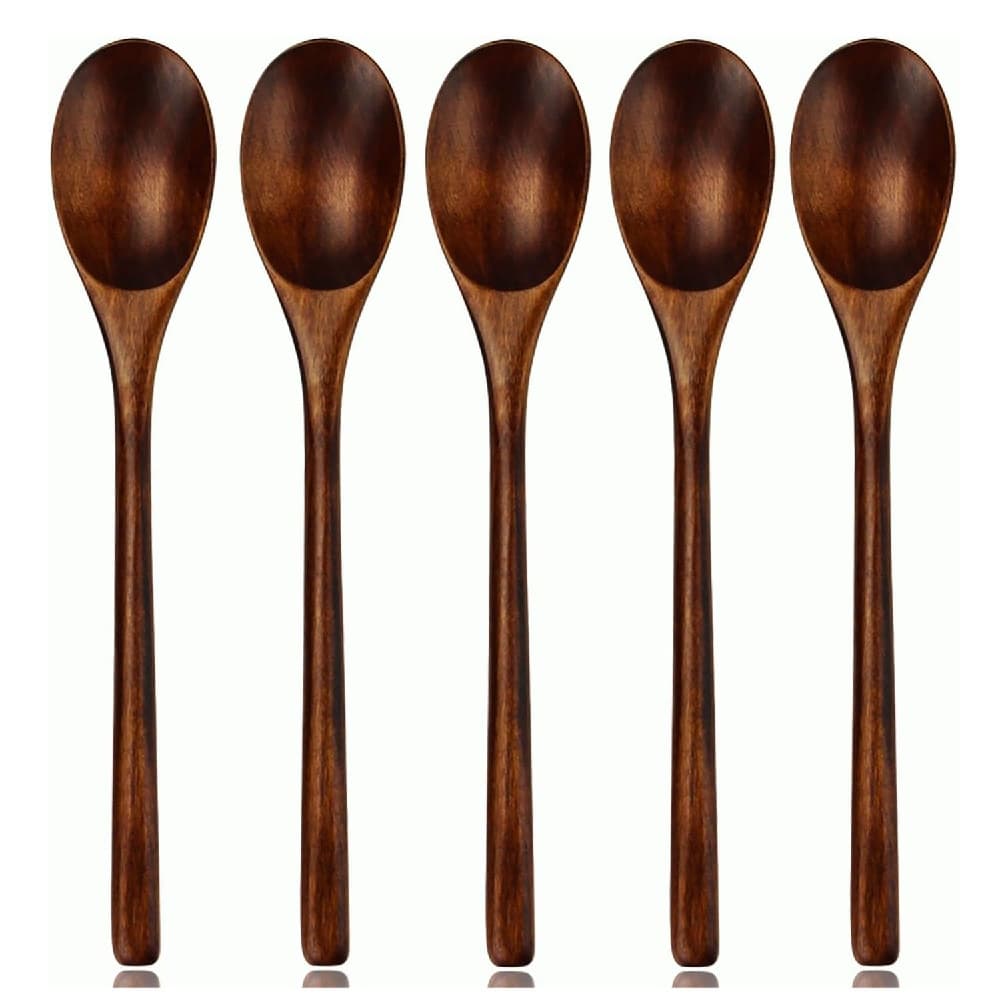 Wooden Spoons Tablespoons 5 Pieces Japanese Style Long Handle Nanmu Wooden Soup Spoon Set