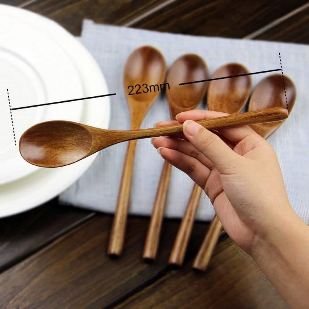 Wooden Spoons Tablespoons 5 Pieces Japanese Style Long Handle Nanmu Wooden Soup Spoon Set