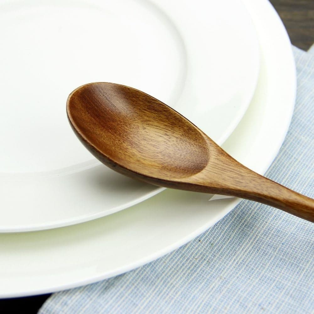 Wooden Spoons Tablespoons 5 Pieces Japanese Style Long Handle Nanmu Wooden Soup Spoon Set