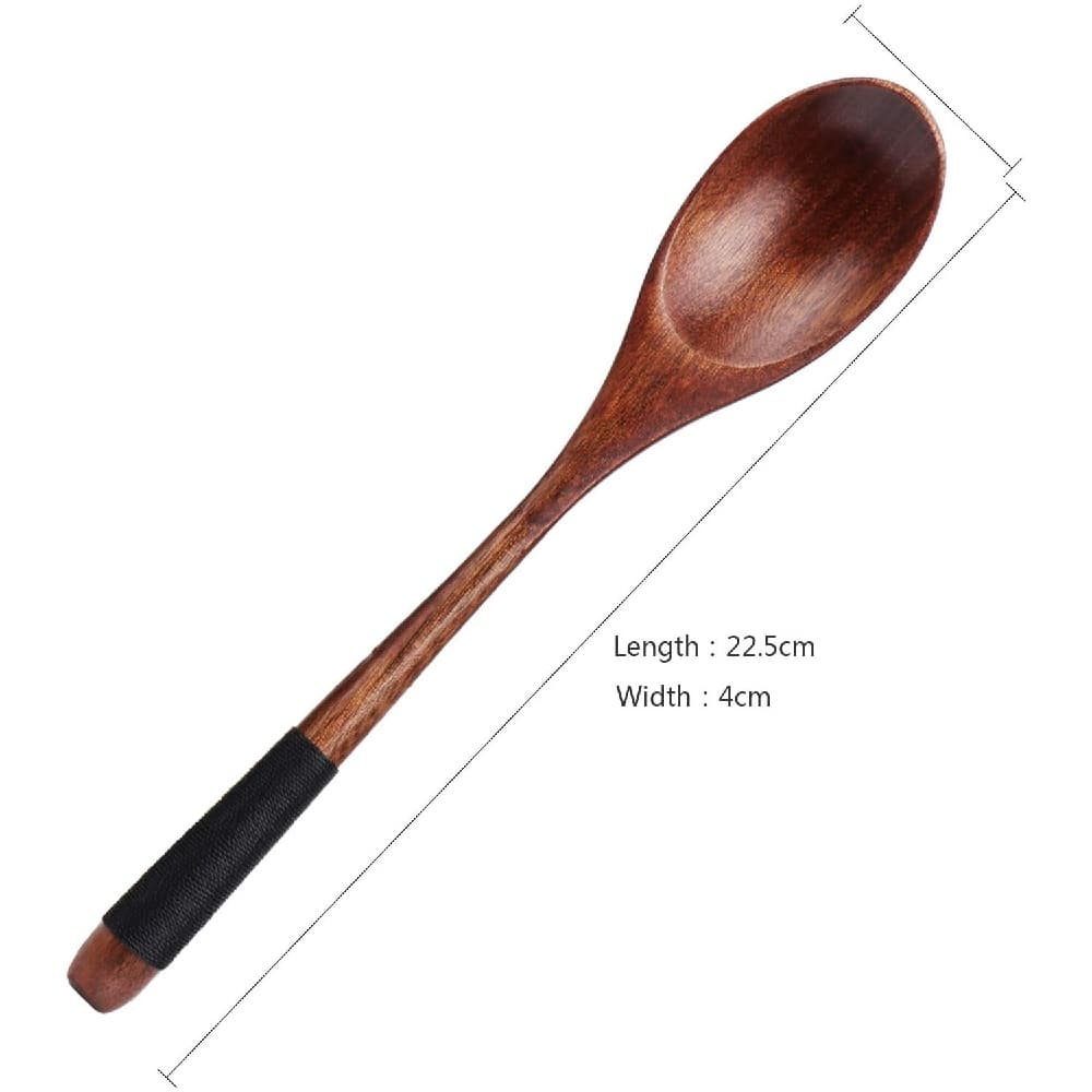 Wooden Spoons Tablespoons 5 Pieces Japanese Style Long Handle Nanmu Wooden Soup Spoon Set