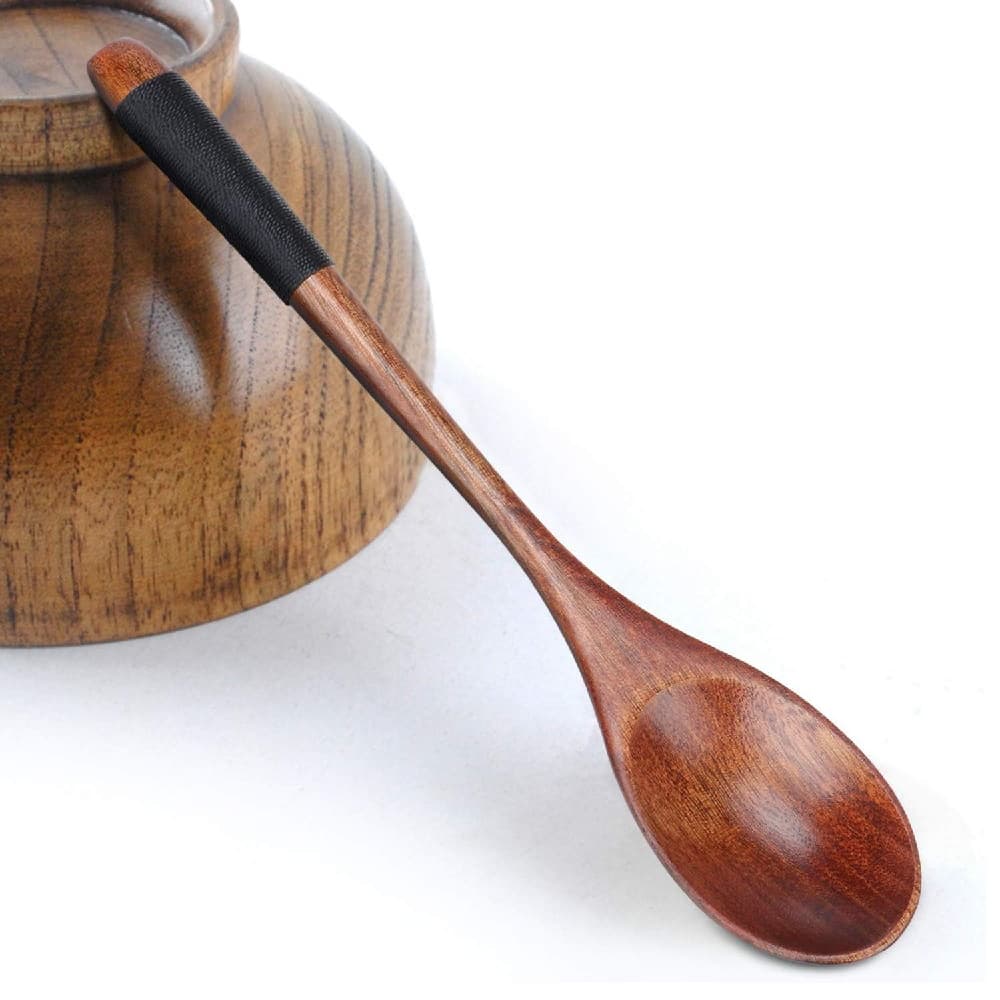 Wooden Spoons Tablespoons 5 Pieces Japanese Style Long Handle Nanmu Wooden Soup Spoon Set