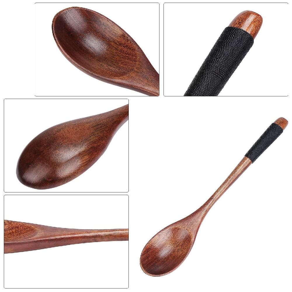 Wooden Spoons Tablespoons 5 Pieces Japanese Style Long Handle Nanmu Wooden Soup Spoon Set