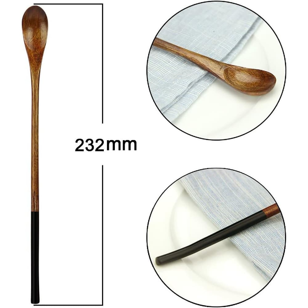 Wooden Spoons Tablespoons 5 Pieces Japanese Style Long Handle Nanmu Wooden Soup Spoon Set