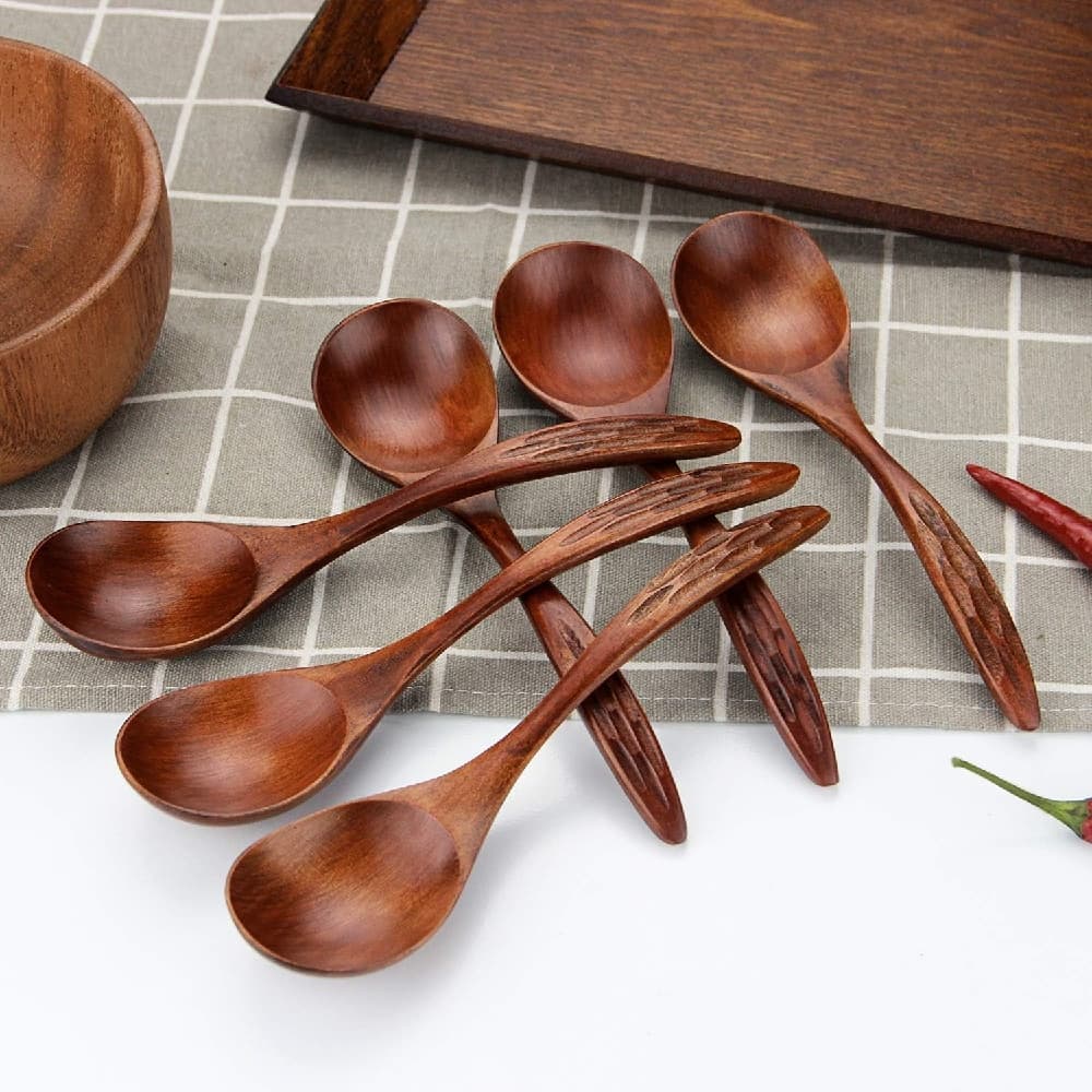 Wooden Soup Spoons Magic Spoon Wooden Spoons for Eating 6 Pieces Asian Soup Spoon