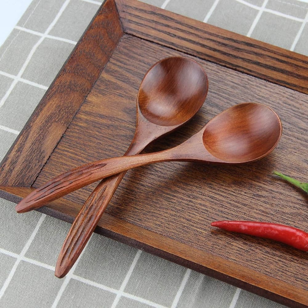 Wooden Soup Spoons Magic Spoon Wooden Spoons for Eating 6 Pieces Asian Soup Spoon